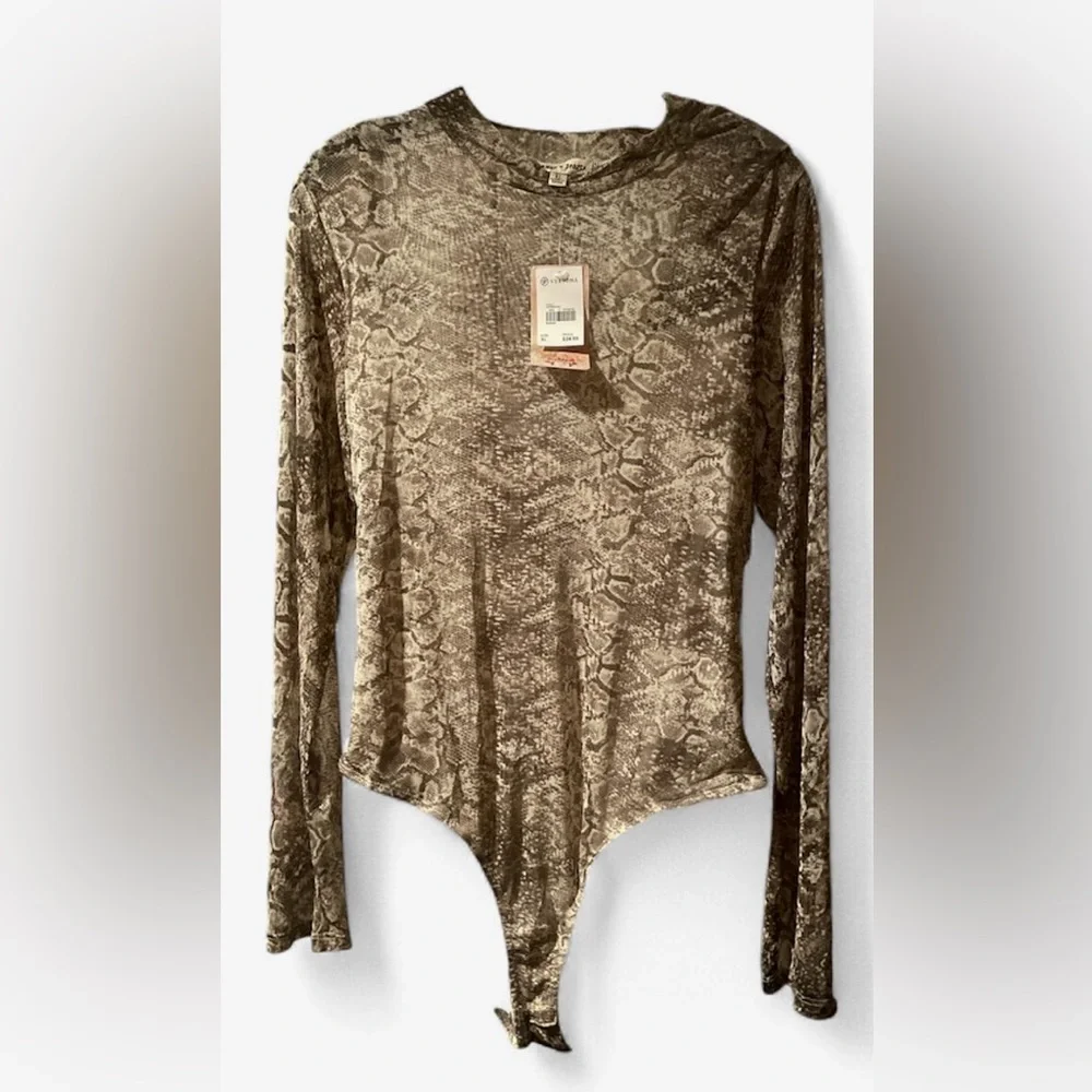 Charmed Hearts Mesh Snake Print Long Sleeve Bodysuit - Picture 4 of 4